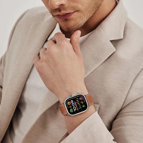 HITZEE Compatible con Correa Apple Watch 49mm 45mm 44mm 42mm, Cuero Genuino Correa de Repuesto con Cierre Magnético Diseñadas para Apple Watch Ultra 2 Ultra Serie 9 8 7 SE 6 5 4 3 2 1, Marrón