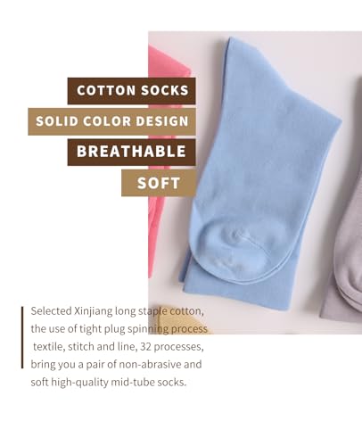 Women's Cotton Crew Socks (6 Pairs) - Soft Breathable Mid-Calf Socks, All-Season Comfort for Casual & Dress Sock2