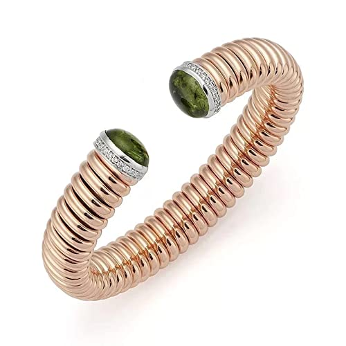 Jewelplus 0.26 Ct Diamonds And Peridot 18K Rose Gold High Polish Woven Ribbed Cuff Bangle Bracelet #TOP30