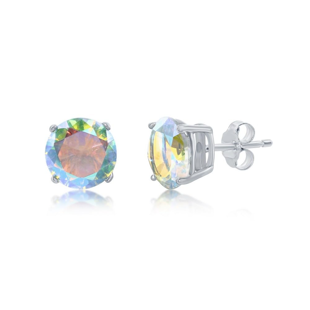Sterling Silver CZ Aurora Borealis Stud Earrings | Hypoallergenic Aurora Borealis Earrings for Women