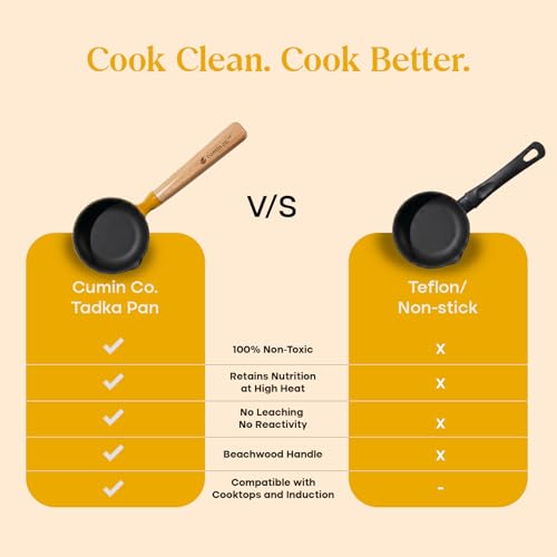 Image of CUMIN CO. Cast Iron Tadka Pan | 10cm| Induction Base Cookware | 10 Years Warranty | Non Toxic Small Tadka Pan for Spice Tempering /Seasoning | Chemical Free Coating | Mustard