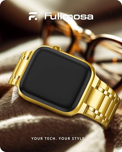 Image of Fullmosa Metal Bands With Case [Watch NOT Included] Compatible Apple Watch Strap 41mm 40mm 38mm, Steel Apple Watch Band for iWatch SE3 SE2 SE Series 9 8 7 6 5 4 3 2 1,41mm 40mm 38mm,Golden