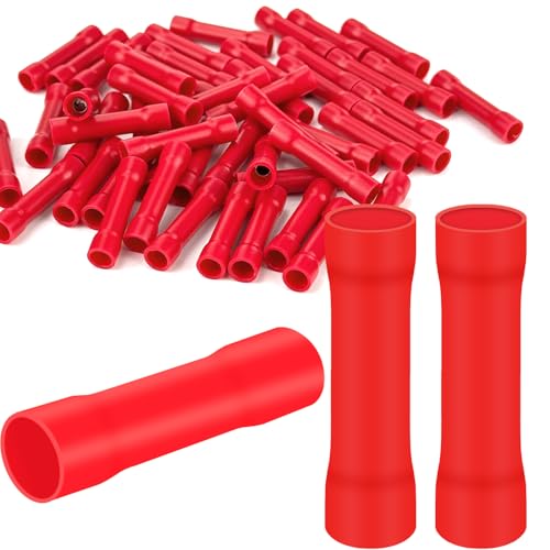 50x Stoßverbinder 0,5-1,5 mm² Quetschverbinder Rot Kabelschuhe PVC Isoliert Stossverbinder BV Kabelverbinder