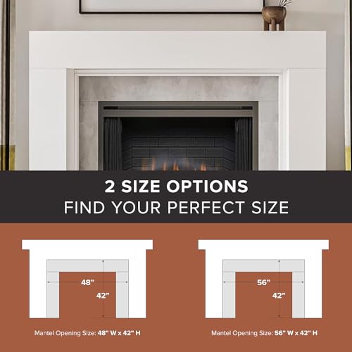 Image of Modern Ember Sabine Wood Fireplace Mantel Surround Kit, White 48 inch x 42 inch Opening | 72 inch x 54 inch Overall | Minimal Modern Aesthetic; Includes Wooden Mantel Surround & Shelf