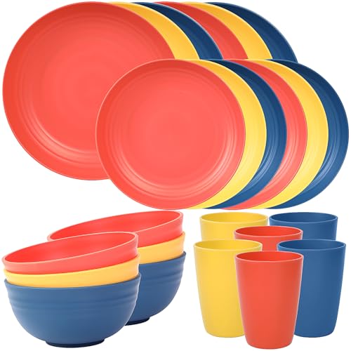 Quatish 24 Piece Plates and Bowls Sets for...