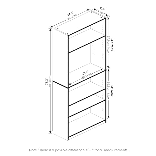 Furinno JAYA Book Shelf, 5-Tier Bookshelf, Bookcase with Adjustable Shelves, 9.5" x 24.5" x 71.2", for Organization and Storage, for Living Room, Bedroom, Home Office, Espresso by Furinno - Image 5
