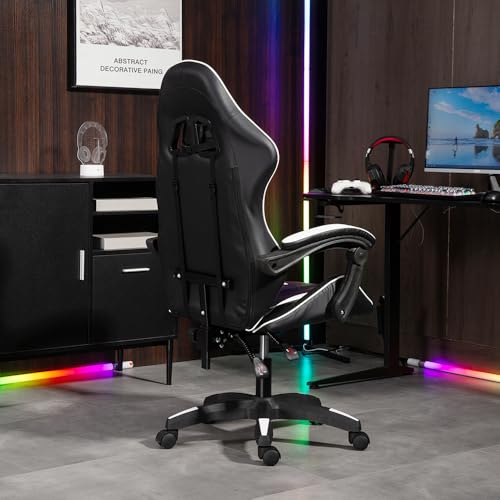 Panana Gaming Reclining Swivel Chair for Adults,Ergonomic Swivel Racing PC Chair with Lumbar Support (White) - Image 6
