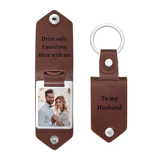 Eletizy Llavero de cuero con foto y texto personalizado para hombres y mujeres, llaveros con imagen personalizada, regalos conmemorativos para familiares y amantes (Marrón)