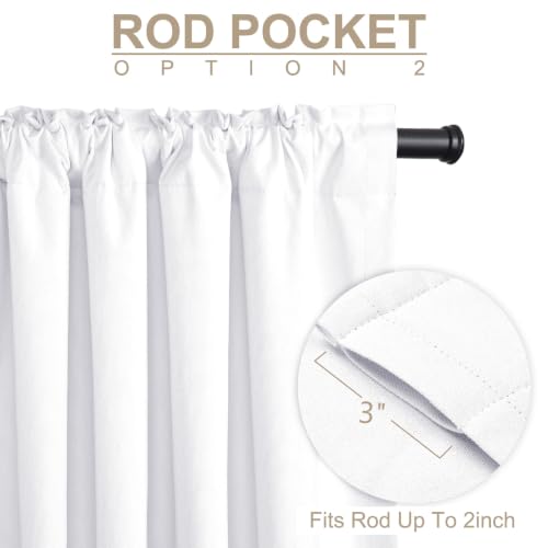 Image of 100% Blackout Shield 100% Polyester Blackout Curtains for Bedroom 63 Inches Long, Back Tab /Rod Pocket Living Room Drapes, Thermal Insulated Blackout Curtains 2 Panels Set, 50 inch W x 63 inch L, Bright White