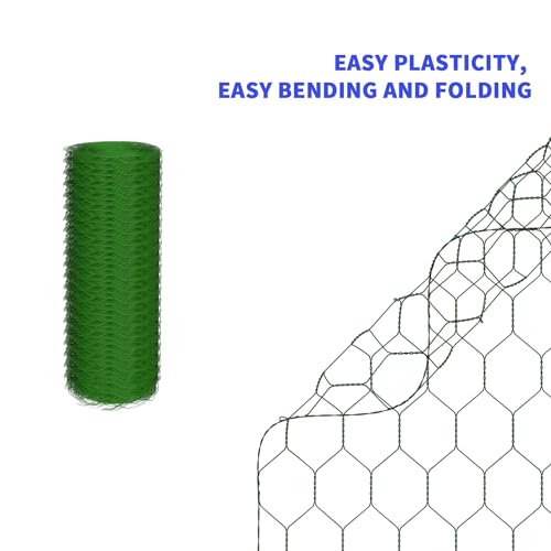 Sechskantgeflecht 25m - 50cm hoch - Gartenzaun Maschendraht - Maschenweite 25mm Drahtgitter Zaun - PVC-beschichtetes Grün Kaninchendraht Hühnerdraht Kleintier Volierendraht Tiergehege für Gartenzaun
