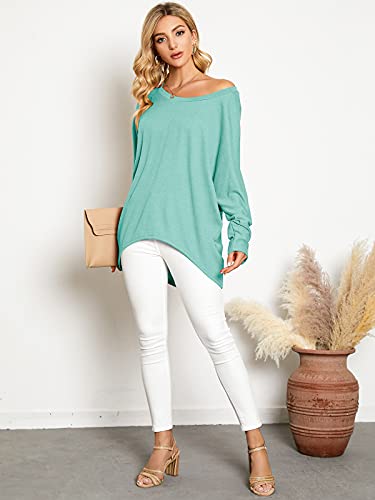 Image of ZANZEA Women's Off The Shoulder Batwing Tops Casual Loose Oversized Tshirts Long Sleeve Fall Pullover Sweater Tops