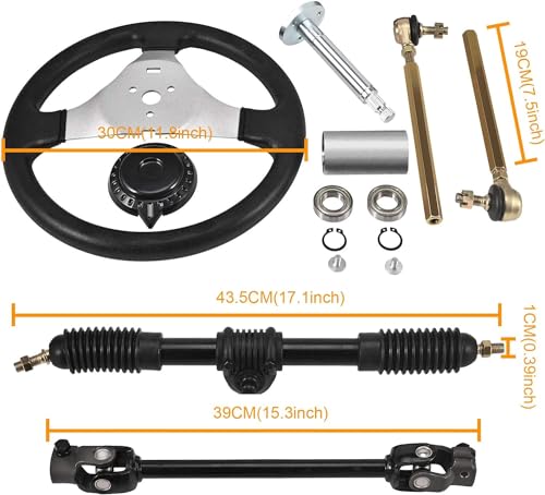 Trkimal 300mm Lenkrad Lenkwelle Spurstangen Set Bootslenkrad Steuerrad Rack Kit Mit Zahnstange Ritzel Montage Werkzeug Kits für Go Kart ATV UTV 110cc 125cc 140cc 150cc