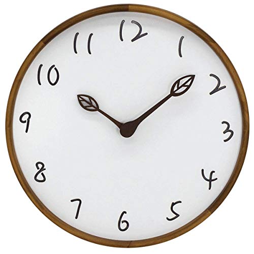 Aromustime 12 Inches Round Wood Wall Clock With Hollow Arabic Numerals, Whisper Quiet, Wood Leaf Pointer&No Glass Cover, For Office Kitchen Bedroom Classroom&Living Room, Brown #TOP5
