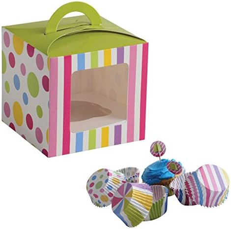 TwiceBooked Candy Party Cupcake Party Set of 24 - Cupcake Boxes, Liners & Flag Picks