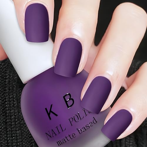 KAHSOSE Matte Purple Nail Polish Quick Dry, Vegan Non Toxic Purple Fingernail Polish for Women Girls, Dark Matte Finish