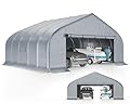 AMERLIFE 22.5 x 20FT Heavy Duty Double Carport, Galvanized Steel Frame Garage Shelter,Outdoor Storage, Waterproof 3-Layer PE Cover, Fits 2 Cars, Boat, Farm Equipment, Silver Gray
