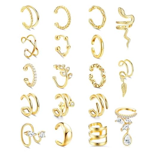 HAIAISO 18 Pcs Gold Ear Cuffs for Women Non Piercing Adjustable Ear Cuff Earrings Clip On Cartilage Helix Wrap Ear Jewelry Set…