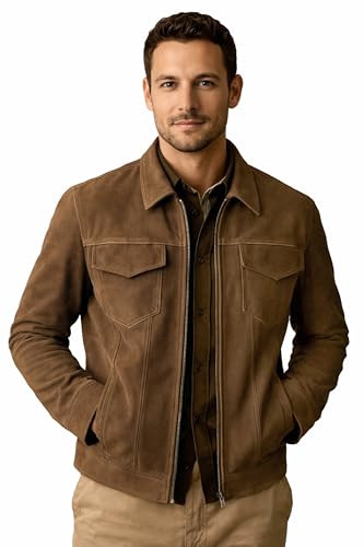 LP-FACON Mens Brown Suede Leather Jacket Solitary...