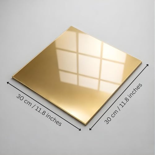 Image of SMILEDRIVE Gold & Silver Acrylic Display Table Risers, 30 x 30cm, Set of 2 | Reflective, Professional Product Photography, Square , One Gold, One Silver, One-Sided