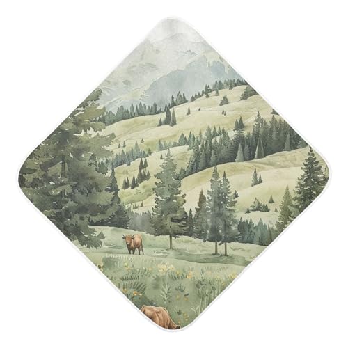 PaChyLuu Green Farm Baby Hooded Towel Soft Cotton Baby Towels Ultra Absorbent Bath Towel for Babies Boys Girls, 30x30 Inch