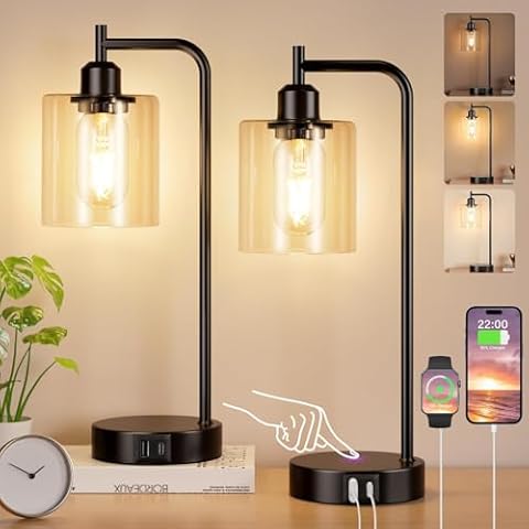 Aooshine Touch Bedside Lamps with USB Ports Cover