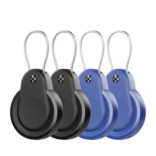 Waterproof AirTag Holder - 4 Pack Lock Case with Keychain for Apple AirTags, Keyring with Wire Cable, Durable & Lightweight AirTags Cover for Key, Kids,Luggage,Backpacks,Pet Collar, Black/Blue