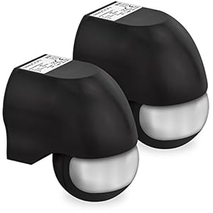 deleycon 2x infrarouge détecteur de mouvement Émerger montage mural À l'intérieur a l'extérieur résistant aux Éclaboussures rotatif inclinable 180° zone de travail portée de 12m noir