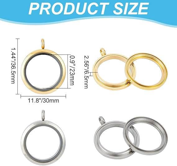 4pcs Photo Locket Charms Necklace Round Stainless Steel Locket Pendants Crystal Double-Sided Picture Frame Memory Locket Charm with 17.7inch Chain for Wedding Jewellery Making Photo - Image 2