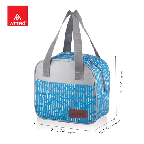 Image of ATTRO Easy Carry Insulated Lunch Bag, 7.5 Liter- Waterproof & Durable, Stylish Carry Bag for Kids, School, Office, Travel & Picnic, Spacious with Easy-to-Carry Handles -Blue