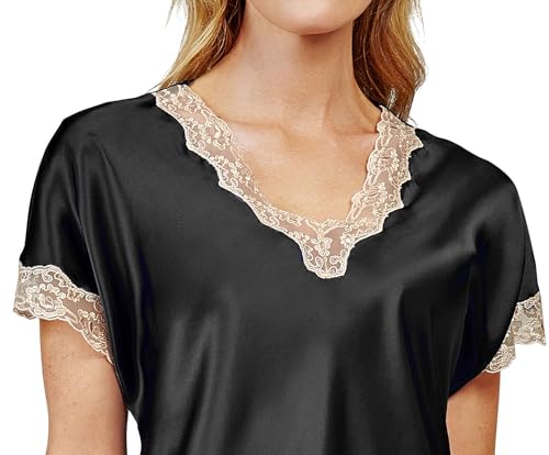 Shadowline Women's Plus Size Vintage Lace Trim Sleepshirt, Black, 2X by Shadowline - Used condition - US$31.92