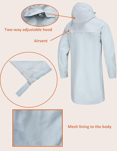 Image of NORDIC OUTLAND Rain Jacket Men,Waterproof Breathable Long Raincoat with Hood Mesh Lining,Windbreaker for outdoor activities
