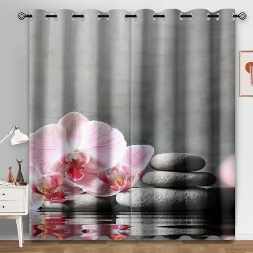 Cortinas Salon Dormitorio Flor De Piedra Gris Cortinas Termicas Aislantes Frio y Calor Poliéster Lavable Habitación Infantil Decoración Cortina Opaca con Agujeros 2 Piezas 2x140x250 cm