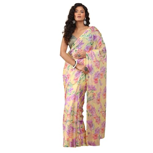 Image of Garden Vareli Floral Print Chiffon Saree
