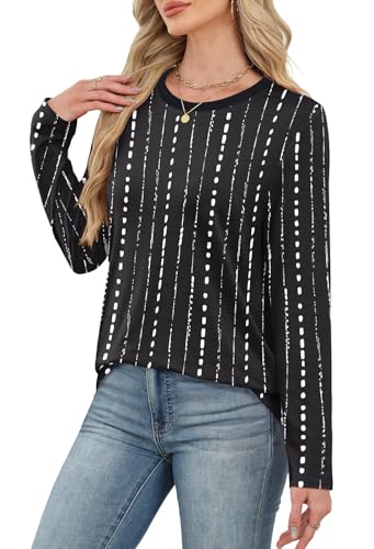 WIHOLL Womens Striped Long Sleeve Shirts Fall Outfits 2025 Color Block Tops Fashion Clothing Ribbed Crewneck Tee Blouses4
