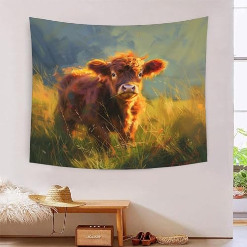 Petite vache mignonne 3D tapisserie murale grand tissu lavable de salon