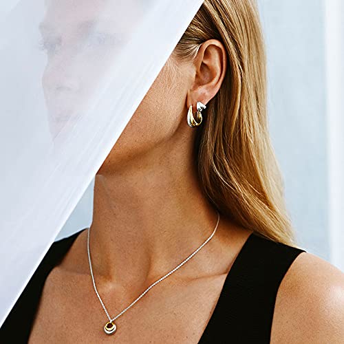 18K Two-tone Gold Silver Curve Earrings for Women | Light Weight Italian Design Click Top Pearl Dainty Huggie Hoop Earrings for Women2
