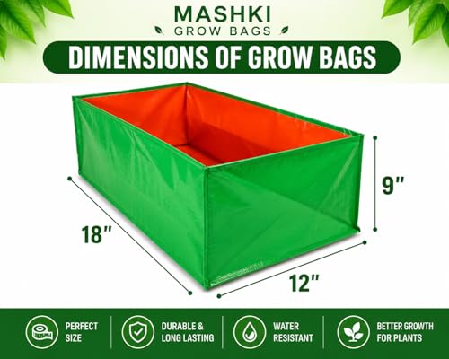 Image of MASHKI Rectangular HDPE Grow Bags 18 inchx12 inchx9 inch Inches 240 GSM for Terrace Garden, Home Gardening and Kitchen Gardening (Standard, 3 Count)