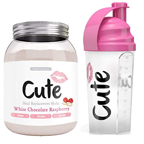 Lindo batidos de reemplazo de comidas nutricionales para gestión de peso y energía, chocolate blanco frambuesa con agitador