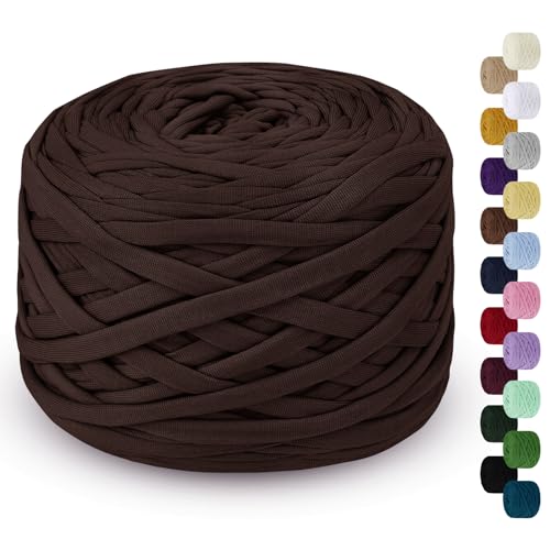 LEREATI 285g T Shirt Yarn for Crocheting 100m Elastic Ribbon Thick Crochet Fabric Yarn,Knitting T-Shirt Bag,Blanket,Basket,DIY Projects,Home Decor (Coffee),2.2cm x 100m,(L103-FT)
