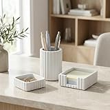 KIBAGA Modern Aesthetic Desk Accessories Set of 3 - Stylish Concrete Organizers for Pens & Office Supplies - A Cute and Functional Addition to Your Workspace Decor