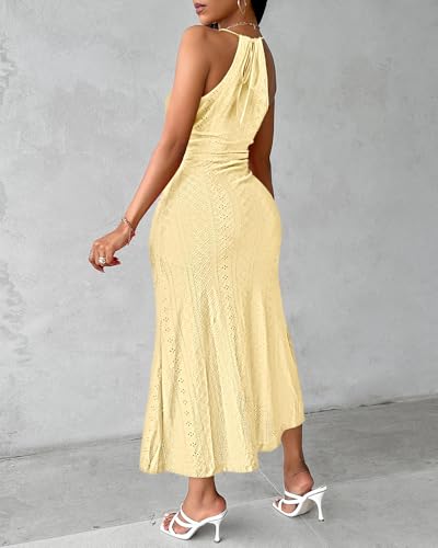 Image of CHICME Womens Summer Halter Dress Hollow Out A Line Vacation Dress