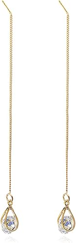 Reffeer Solid 925 Sterling Silver CZ Droplet Chain Dangle Earrings for Women Girls Crystal Dangle Earrings Threader Tassel