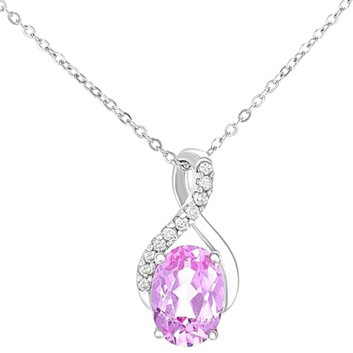 Naava 9ct White Gold Pink Sapphire and Diamond Pendant Necklace –...