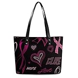 Fashion Handbag With Zipper, Large Satchel Tote Bag, Breast Cancer Awareness Hope Love Cure Pink Black Casual Shoulder Bag -  Meaudiwes