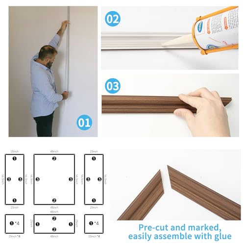 Art3d Pre-Cut Wall Molding Set of 6 pcs, Ready-to-Assemble Wainscoting Panels for Interior Wall Décor Living Room Bedroom Accent Wall - Installed with Glue, 3 Top 3 Bottom, Walnut by Art3d - Image 8