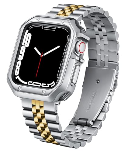 Image of BINLUN Compatible with Apple Watch Band 49mm 46mm 45mm 44mm 42mm 41mm 40mm 38mm for Men Women, Stainless Steel Metal Strap with TPU Case Fit for iWatch Series Ultra /SE3 /11 /10 /9 /8 /7 /SE2 /SE /6 /5 /4 /3 /2 /1
