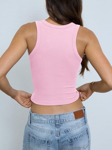 Image of EasyGala Womens Cotton Ribbed Crop Tank Tops High Neck Sleeveless Basic Shirts Racerback Slim Fitted Summer Clothes 2026