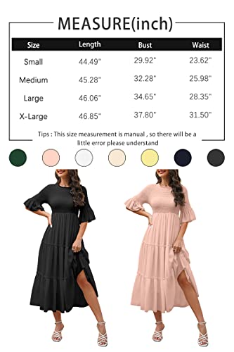 Lillusory Womens Dress Navy Blue Ruffle 2023 Ladies Summer Midi Maxi Dress Trendy Casual Smocked A-Line Flowy Long Boho Dresses With Sleeves #TOP6