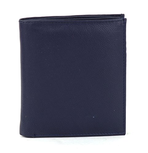 Bacci Mens RFID blocking Wallet - Genuine Leather Bifold Wallet with 2 Cash, 2 Coin Compartments, 13 Cards, 2 Inner Slots & 1 ID Window - Hipster Bifold Wallet for Men (Blue)