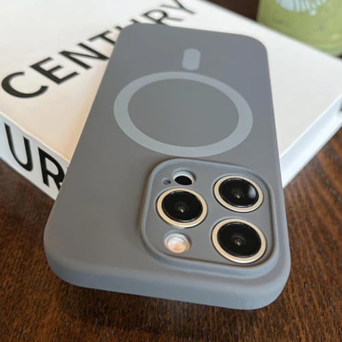 Coque silicone induction pour iPhone 15 Pro gris mat anti-choc et magnétique sans fil